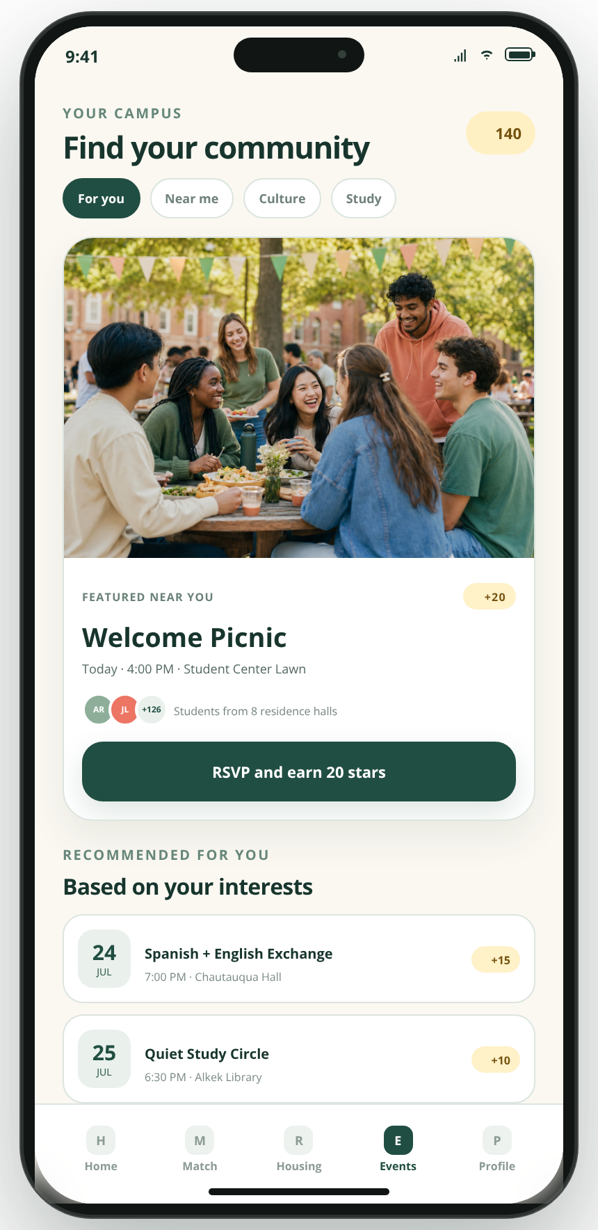 Welcome Picnic and recommended campus events in HallMatch